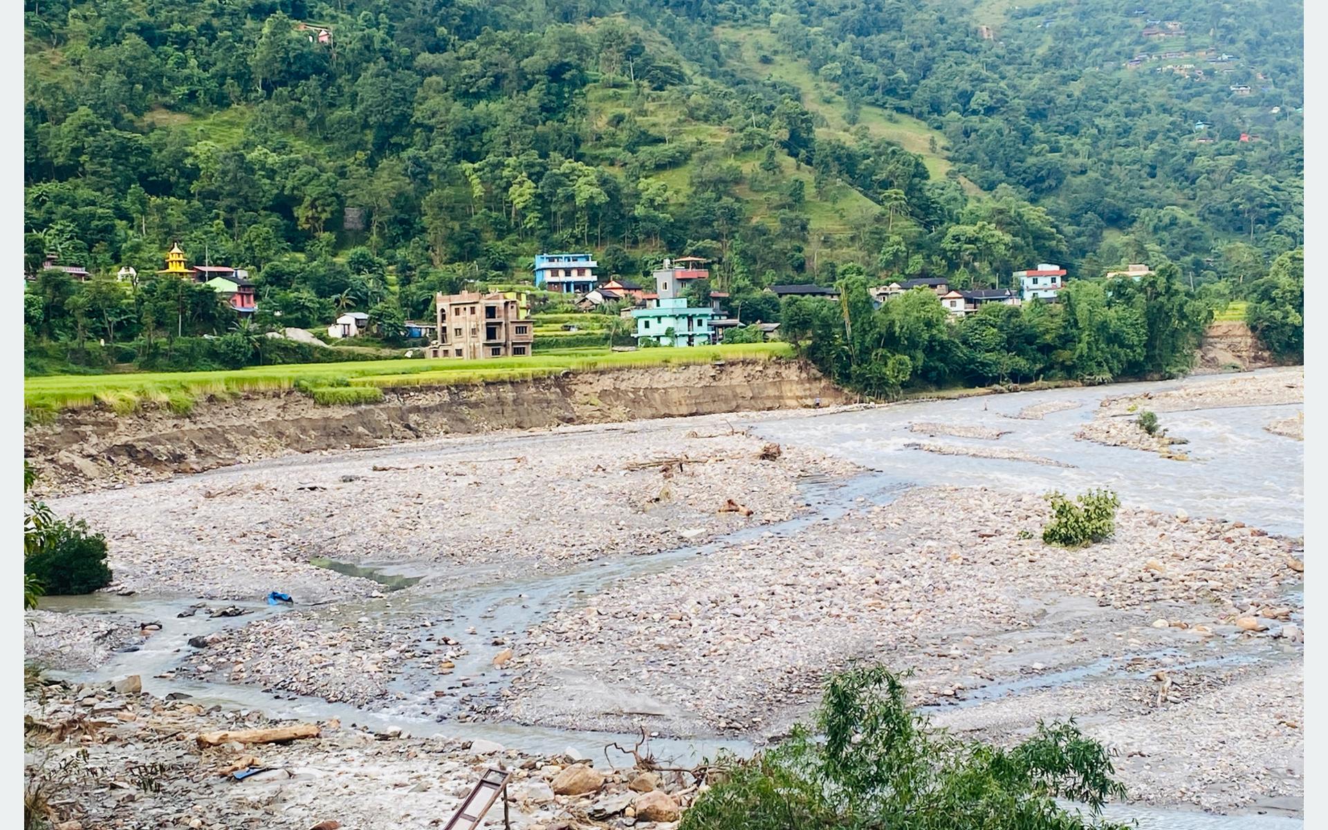 बाढीले धानखेत बगाएपछि किसान चिन्तित